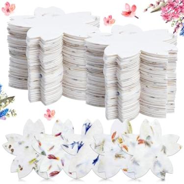 Imagem de Dunzoom 50 peças de papel de semente de flores silvestres plantável feito à mão, etiquetas de pétalas de flores recicladas, lembrancinhas de casamento para convidados, cartões de presentes artesanais