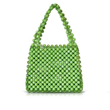 Imagem de QTKJ Bolsa feminina clutch com contas, bolsas de noite, bolsa de ombro quadrada, bolsas para festas, casamentos, viagens (verde), Verde, One Size