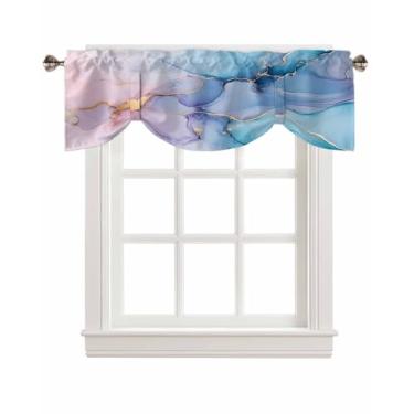 Imagem de Cortinas de saia de amarrar com textura de mármore rosa turquesa azul rosa arte abstrata cozinha saia sala de estar 137 x 45 cm ajustável bolso para varão verde mármore tratamento de janela 1 painel