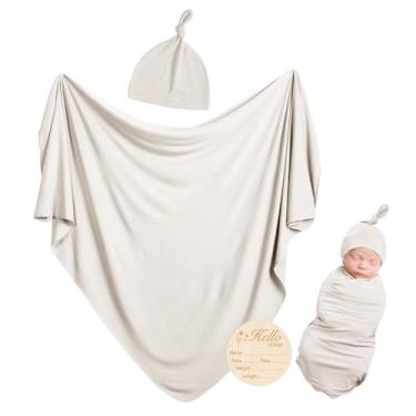 Imagem de BubblePanda Conjunto De Cobertor Para Recém-Nascido Rayon Feito Bambu Com Gorro Combinando, Roupas Bebê Supermacias E Elásticas Meninas Meninos, Cobertores Essenciais Receber, 47 X Pol.