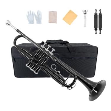 Imagem de Yinfente Conjunto de trompete padrão Bb para estudantes iniciantes ou avançados, instrumento de trompete para estudantes de latão com estojo rígido, bocal 7C, kit de limpeza, luvas brancas pretas