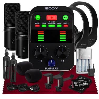 Imagem de Gravador de podcasts portátil Zoom Podtrak P2, 2 entradas de microfone USB, redução de ruído AI, gravação de 4 faixas, efeitos de tom e composição, duas saídas de fone de ouvido com 2 conjuntos de