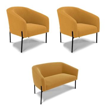 Imagem de Sofá Namoradeira E 2 Poltronas Pé Ferro Pto Stella Bouclê Mostarda D03 - D'rossi