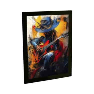 Imagem de Quadro Decorativo Mulher Tocando Guitarra Ilustração Cores Decoração Poster Quarto Sala