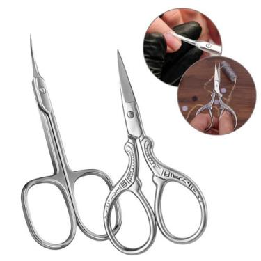 Imagem de 2 Tesourinha Para Unhas Cutícula Sobrancelha Ponta Reta Curvada - Kit 