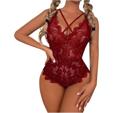 Imagem de Body Uma Peça Lingerie Preta Decote em V Sexy Feminino Floral Fantasias Sexy, A, G