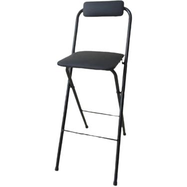 Imagem de Banco De Bar Dobrável Com Encosto, Banco De Assento, Banco De Bar Acolchoado Em Altura De Balcão, Banco De Bar Dobrável Portátil Bancos De Bar Altos Para Cozinha, Black, Seat Height 29.5inch
