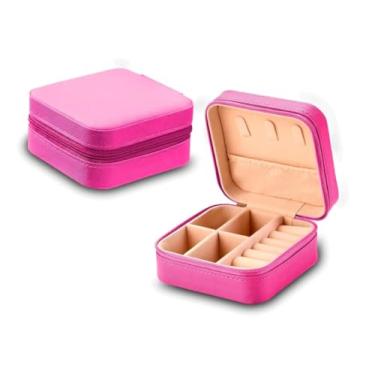 Imagem de Porta Joias Compacto Portátil com Zíper Estojo Organizador de Joias para Viagem Anéis Colares e Brincos (Rosa Pink)