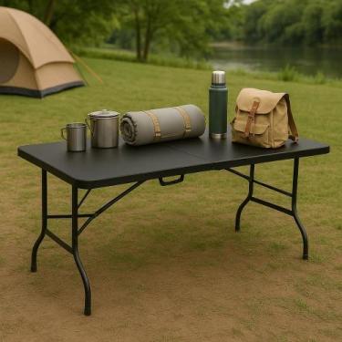 Imagem de Mesa Camping Praia Pesca Dobrável Portátil Que Vira Maleta mesa Para C