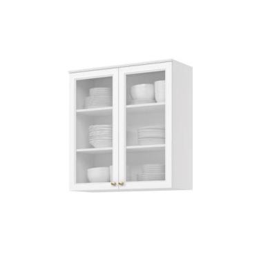 Imagem de Armário Aéreo 80cm com Vidro 2 Portas Emily Henn, Branco Fosco