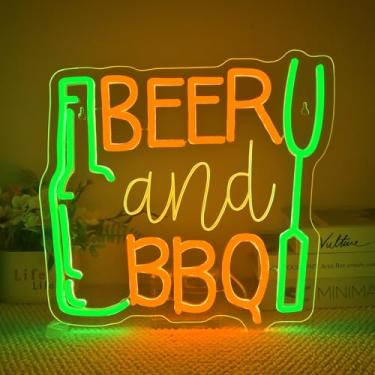 Imagem de JURONG Sinais néon de cerveja e churrasco para decoração de parede, placa de iluminação regulável, alimentada por USB, para homem, bar de caverna, festa em casa, pub de cerveja, pátio, acampamento
