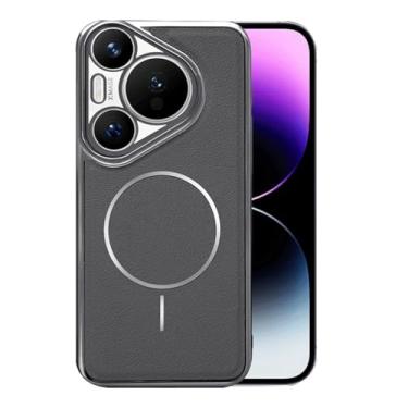 Imagem de FWYANZH Capa magnética para Huawei Pura 70 Ultra/70 Pro +/70 Pro/70, capa de couro galvanizado com carregamento sem fio fina à prova de choque, cinza, 70 Pro