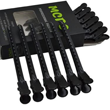 Imagem de 12 peças de grampos de cabelo de bico de pato de metal para corte de cabelo, jacaré para pentear, clipes de bico de pato divididos com furos antiderrapantes ferramentas de estilo de barbeiro para