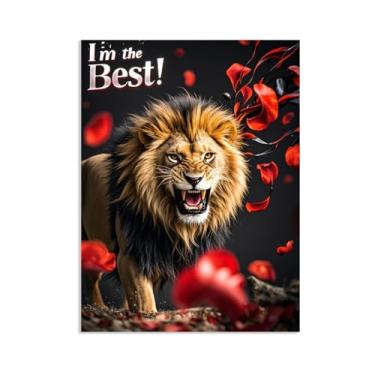 Imagem de Arte de parede de escritório inspiradora leão rugindo com rosas impressão em tela pôsteres inspiradores de animais citações motivacionais imagens para decoração de parede de quarto masculino 40 x 30