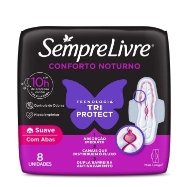 Imagem de Absorvente Externo Sempre Livre Conforto Noturno Suave com Abas 8 Unidades