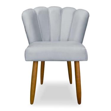 Imagem de Cadeira Poltrona Pétala Decorativa Pétalas De Flor Sala De Estar Recepção Veludo Pés Palito (Cinza Claro)