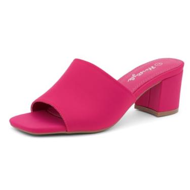 Imagem de Herstyle Salto baixo feminino – Mules sem cadarço, bico aberto quadrado 6 cm confortável sandálias de salto grosso, sapatos modernos 2025 casuais para festas, casamentos e escritório, 2501fúcsia, 40
