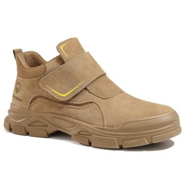Imagem de GLANOUDUN Botas De Trabalho Masculinas, Marrom, Com Biqueira Aço, Sem Cadarço, Para Soldagem, Calçados Leves, Confortáveis, Resistentes Ao Calor, Construção Segurança