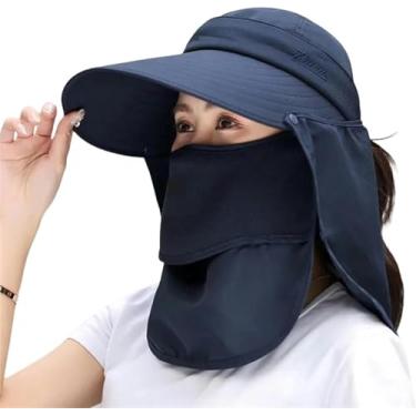 Imagem de Balde Chapéu Mulheres Aba Larga Máscara Facial Sol Chapéu Destacável Pescoço Rosto Flap Rabo De Cavalo Viseira Chapéu Jardim Pesca Caminhadas, 3, A