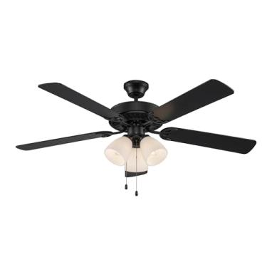 Imagem de TRANS GLOBE Ventilador De Teto F-2005 Bk I Solana Collection 52" Com Cinco Pás - Acabamento Preto, Três Luminárias, Moderno E Contemporâneo