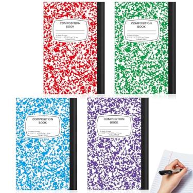 Imagem de Gersoniel 4 cadernos de composição para canhotos pequenos A5 Cadernos de composição pautados universitários de mármore 21 x 14,8 cm diário para canhotos, escritores, estudantes, presente de escrita