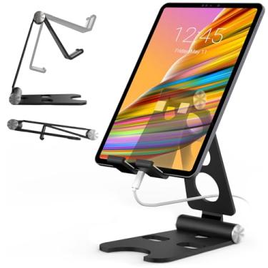 Imagem de Kado Suporte para tablet com suporte de cabo preto de liga de alumínio, totalmente ajustável, dobrável, compatível com iPad mini/Air/Pro 11/12.9, tablet Galaxy, Kindle e dispositivos de exibição de 4