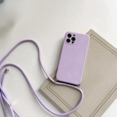Imagem de Capa de silicone líquido com alça e cordão para colar transversal para Xiaomi 8 9 10 10S 10T 11 Lite Ultra 11i 11X Pro 6X, roxa, para Xiaomi Mi 10 Pro 5G
