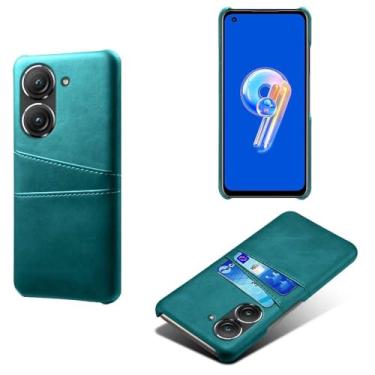 Imagem de Capas Compatível com ASUS Zenfone 9,Caso de couro PU-Tampa de telefone a prova de choque com 2 slots de cartão,Proteção anti-impressão digital e anti-gota-Green