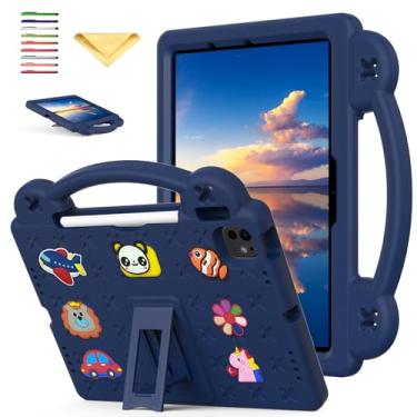 Imagem de UUcovers Capa infantil para iPad Pro de 11 polegadas M4 (2024) 5ª geração com suporte para lápis/suporte/alça leve, fofa, macia, EVA à prova de choque, proteção contra quedas, capa resistente, azul