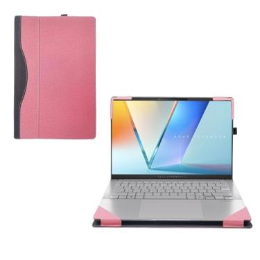 Imagem de RUNMEIJIA Capa de laptop apenas para ASUS Vivobook S 14 OLED (S5406) 14 polegadas [não funciona com outros modelos ASUS] Capa protetora de couro PU (rosa)