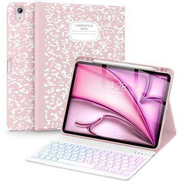 Imagem de Supveco Capa Com Teclado Para Ipad Air 11" (M3 2025, M2 2024), 5ª/4ª Geração Porta-Lápis - 7 Cores, Retroiluminação, Sem Fio, Tipo Fólio Destacável, Tpu Macio, Rosa