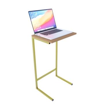 Imagem de Mesinha Lateral Zafira Industrial Estudo Freijó/Dourado Notebook para Sofá Escritório Home Office