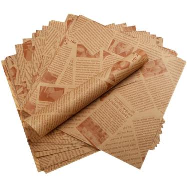 Imagem de AOKUOX 200 Folhas De Papel Manteiga Para Forro Cestas Alimentos, 25 X Cm, Estilo Jornal Antigo, À Prova Gordura, Embrulhar Pães, Hambúrgueres, Batatas Fritas E Sanduíches (Marrom)