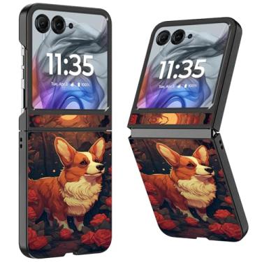Imagem de WZCJDHMJ Capa para Motorola Razr 2025/2024, fina, fina, rígida, policarbonato, antiarranhões, capa protetora à prova de choque para Moto Razr 50-Rose Cute Dog
