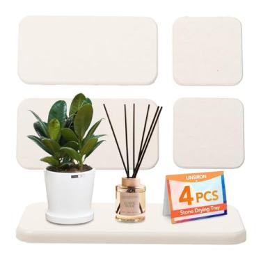 Imagem de Kowiofame Bandeja de sabão de diatomita, bandeja de pedra absorvente de água, conjunto de 4 tapetes de pia de pedra de secagem para balcão de cozinha e banheiro (branco)