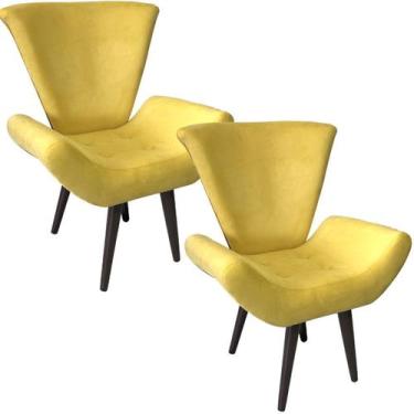 Imagem de Kit Duas Poltronas Decorativa Elegance Sued Amarelo - Sua Casa Decor