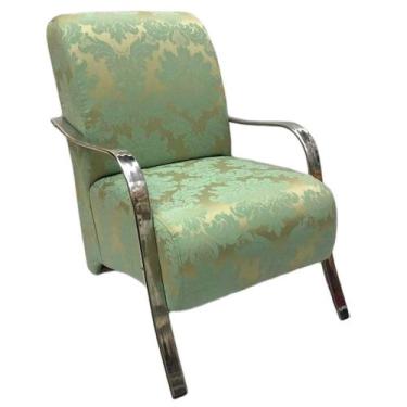 Imagem de Poltrona Elis Braço Cromado Jacquard Tifanny com Dourado - Sua Casa De