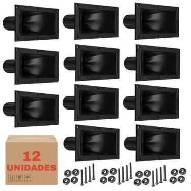 Imagem de Kit 12 Cornetas Retangular LC2325 Com Parafusos Plastico Som - PERMAK