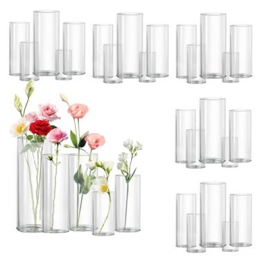 Imagem de Zomiol Vaso cilíndrico de vidro de 30 peças para centros de mesa, 6,8, 10, 12 cm de altura, grande, transparente, suporte de vela flutuante para mesa de casamento, decoração de casa e festa
