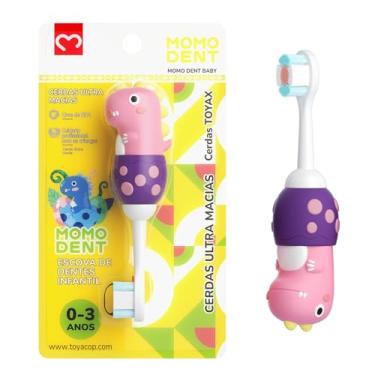Imagem de MOMODENT Escova de Dentes Infantil para 0-3 Anos, Bebe 1 Unidade, Dinossauro, Cabo de Silicone Macio, Cabeça Macia, Limpeza Suave