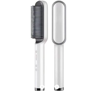 Imagem de Escova Alisadora Bivolt 5 em 1 - Alisa, Hidrata, Modela, Alinha e Anti-Frizz (branco(kit1))