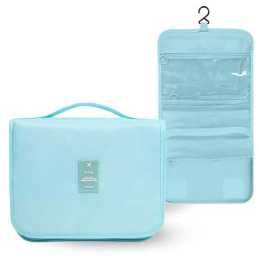 Imagem de Necessaire de Viagem Organizadora com Gancho, 5 Divisórias, Material Resistente à Água, 23 x 19 x 10 cm,(Ciano)