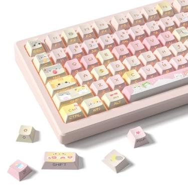 Imagem de dagaladoo Teclas Shine Through, teclas PBT Double Shot 60 75 por cento, tecla rosa fofa, impressão lateral, teclado de sublimação de tinta, tampas de teclado personalizadas de perfil cereja para
