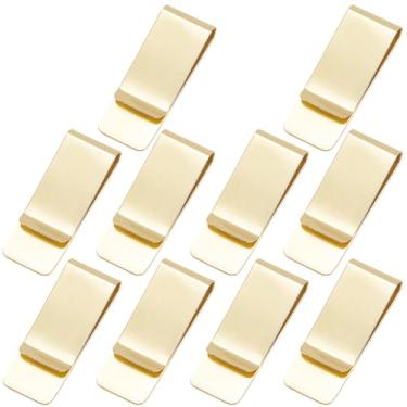 Imagem de CRASPIRE 10 peças clipe dourado para dinheiro de aço inoxidável, porta-dinheiro, retângulo, fino, metal, cartão de visita, clipes de carteira minimalista, bolso frontal, mesa de escritório, pequenos