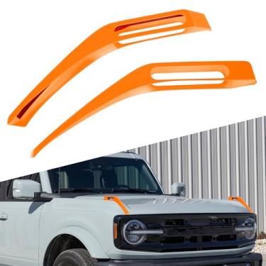 Imagem de Partuto Capa de dobradiça do capô do motor para Ford Bronco 2021 2022 2023 2024 capa de guarnição de mira dianteira para capô alças de liberação lateral decoração biséis guarnição ABS laranja