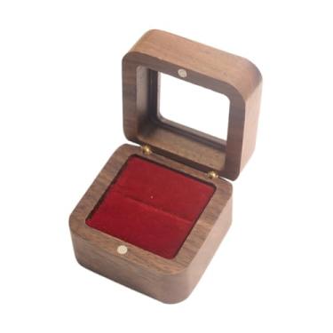 Imagem de LCSVCCXA Caixa de Anel de Madeira, Caixa de Anel de Casamento com Tampa Transparente, Pequena Caixa Portátil para Anel de Noivado, Caixa de Presente para Cerim, Veludo vermelho