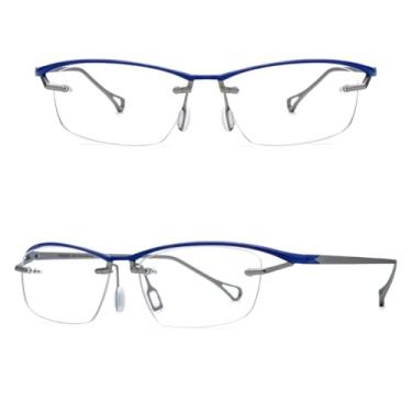 Imagem de VFDHN Armação de óculos de titânio masculina, óculos de grau sem aro, ultraleve (azul prateado C4)