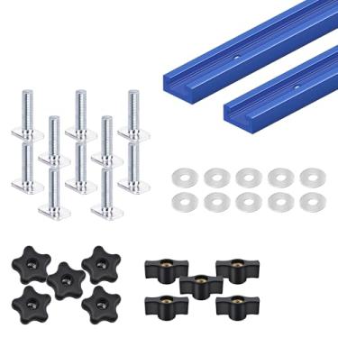 Imagem de Pacote com 2 trilhos em T de 91 cm com 20 peças de kit de manípulos em T para marcenaria com parafusos, ferramentas para marcenaria de liga de alumínio, perfil de corte duplo, trilhos em T universais