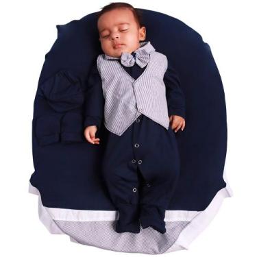 Imagem de Saída de Maternidade Menino Aconchego Pequeno Baby Listras Marinho 05 