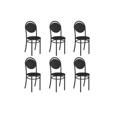 Imagem de Kit 6 Cadeiras Sala Jantar 190 Aço 6 Uni Preto/Courano Preto - Carraro